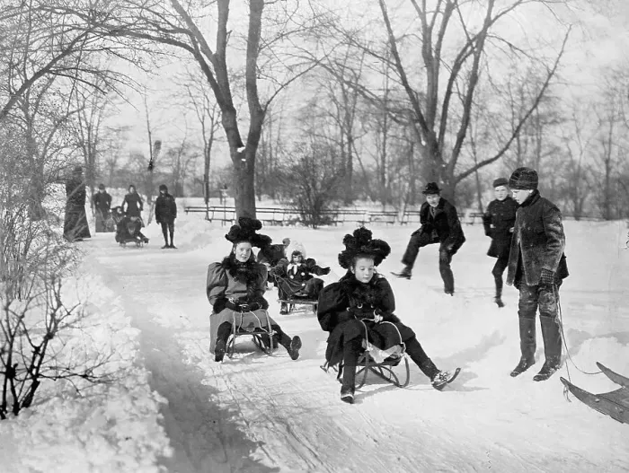 Framed Print : Children Sledding in Central Park