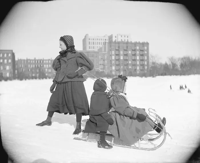 Framed Print : Children Sledding in Central Park Framed Print : Children Sledding in Central Park