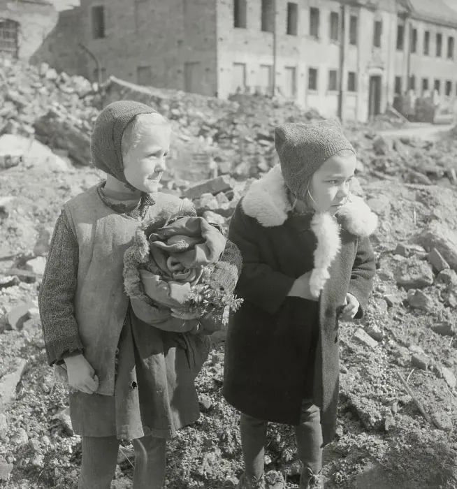Framed Print : Children Standing Amongst Rubble Framed Print : Children Standing Amongst Rubble