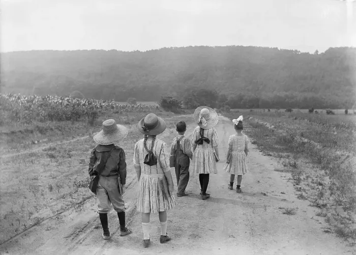 Framed Print : Children Strolling Down a Road Framed Print : Children Strolling Down a Road