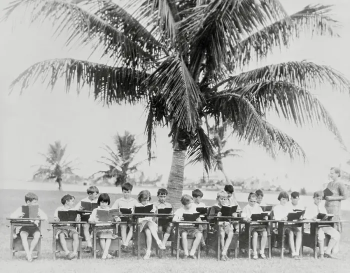 Framed Print : Children Study in Their Outside Classrooms