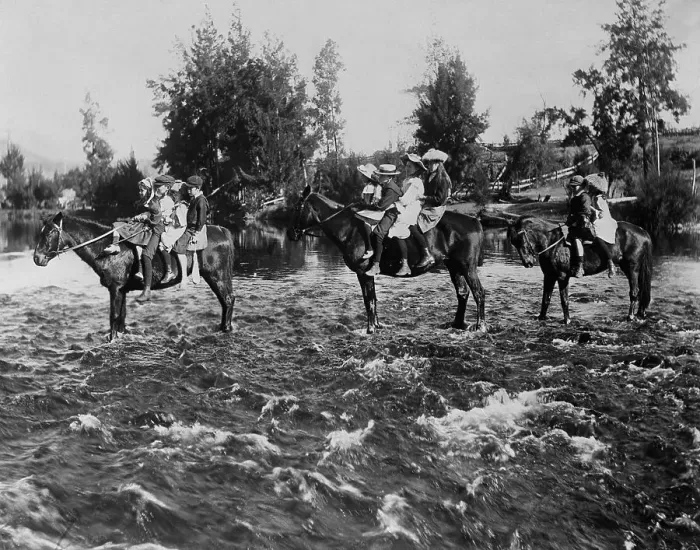 Framed Print : Children Traveling on Horseback Framed Print : Children Traveling on Horseback