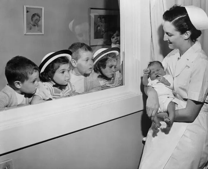 Framed Print : Children Viewing Newborn