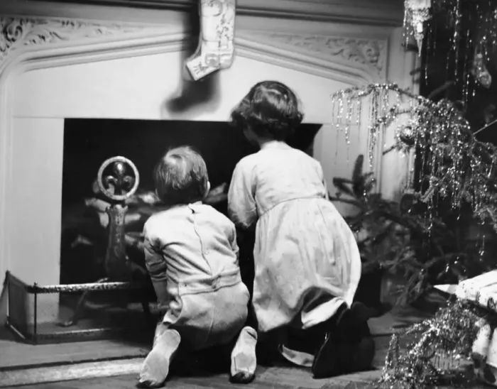 Framed Print : Two children waiting for Santa Claus