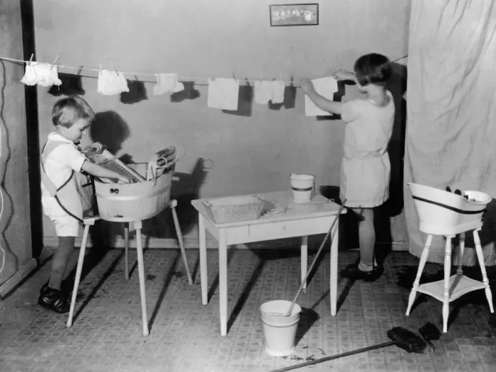 Framed Print : Children Washing Clothes Framed Print : Children Washing Clothes