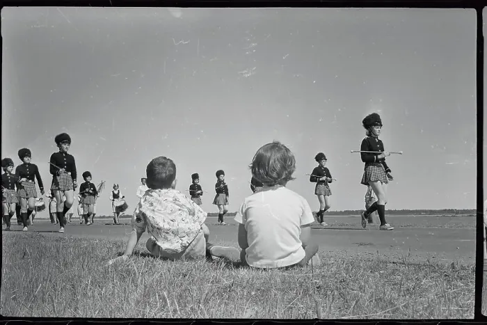 Framed Print : Children Watching Majorettes Leading Band Framed Print : Children Watching Majorettes Leading Band