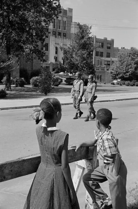 Framed Print : Children Watching Soldiers Patrol Central High School Framed Print : Children Watching Soldiers Patrol Central High School