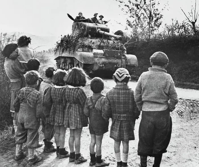 Framed Print : Children Watching US Tank Framed Print : Children Watching US Tank