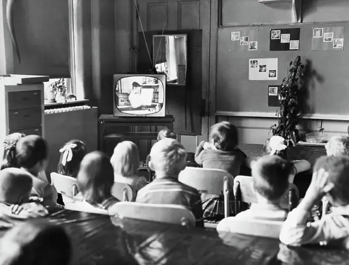 Framed Print : Children Watching Television in Classroom Framed Print : Children Watching Television in Classroom