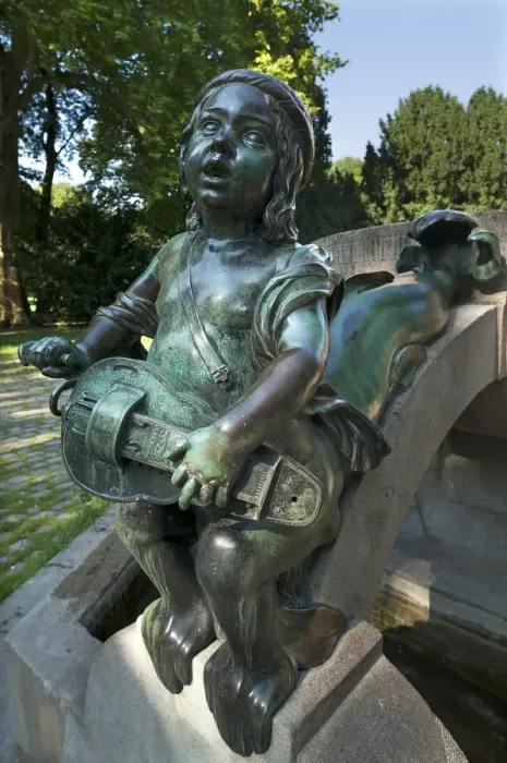 Framed Print : Childs sculpture with musical instrument and fish fin on Minnesangerbrunnen fountain, art nouveau, 1905, Rosenaupark, Nuremberg, Middle Franconia, Bavaria, Germany Framed Print : Childs sculpture with musical instrument and fish fin on Minnesangerbrunnen fountain, art nouveau, 1905, Rosenaupark, Nuremberg, Middle Franconia, Bavaria, Germany