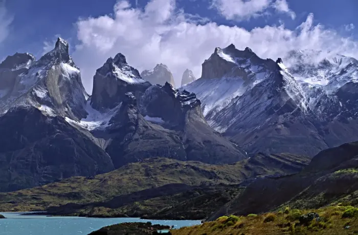 Framed Print : chile, color image, cuernos del paine, day, extreme terrain, high angle view, horizontal Framed Print : chile, color image, cuernos del paine, day, extreme terrain, high angle view, horizontal
