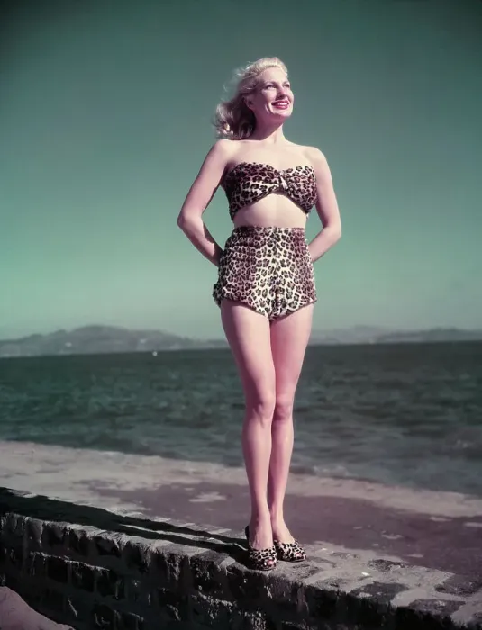 Framed Print : Chili Williams Wearing Fur Bathing Suit