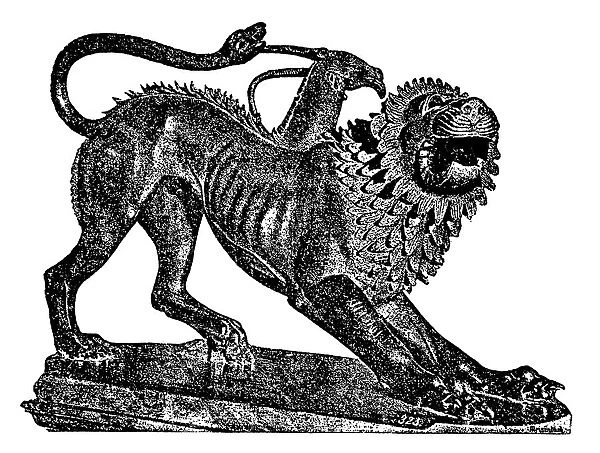 Chimera. Antique illustration of a Etruscan Chimera