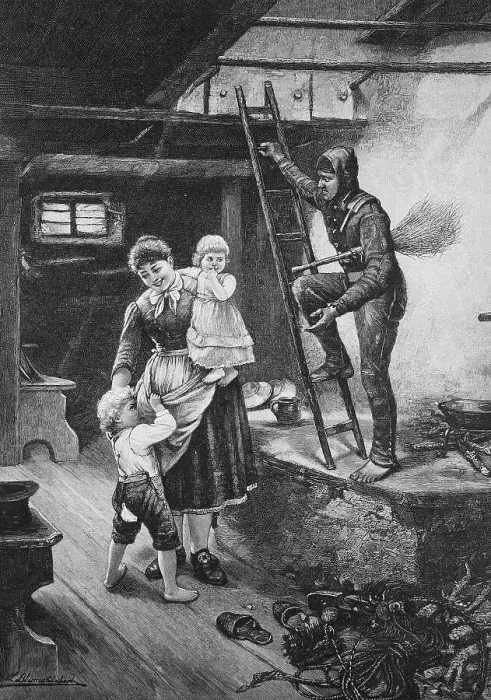Framed Print : The chimney sweep is in the house, one of the children is afraid of the bogeyman, 1887, Germany, Historic, digital reproduction of an original 19th century painting, original date not known Framed Print : The chimney sweep is in the house, one of the children is afraid of the bogeyman, 1887, Germany, Historic, digital reproduction of an original 19th century painting, original date not known