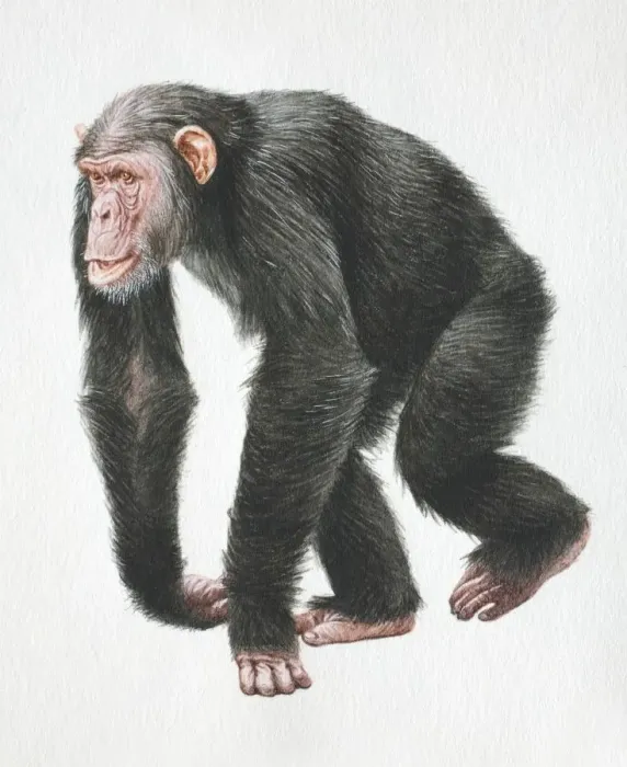 Framed Print : Chimpanzee, Pan troglodytes, walking on all fours, front view Framed Print : Chimpanzee, Pan troglodytes, walking on all fours, front view