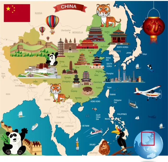 Framed Print : China Cartoon Map Framed Print : China Cartoon Map