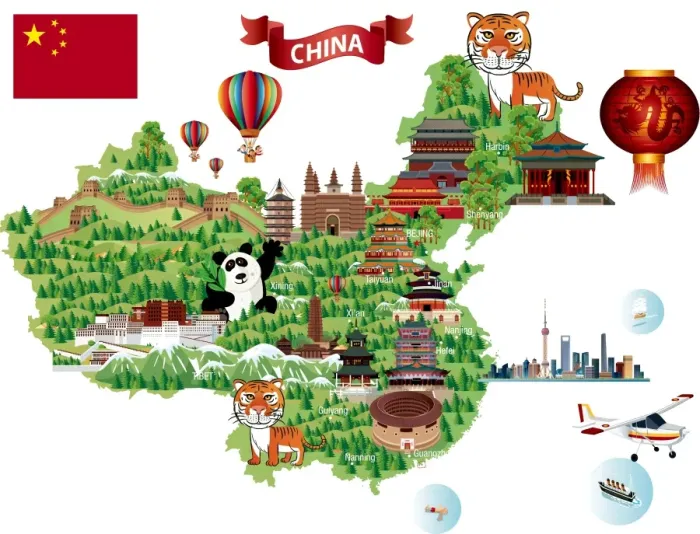 Framed Print : China Cartoon Map
