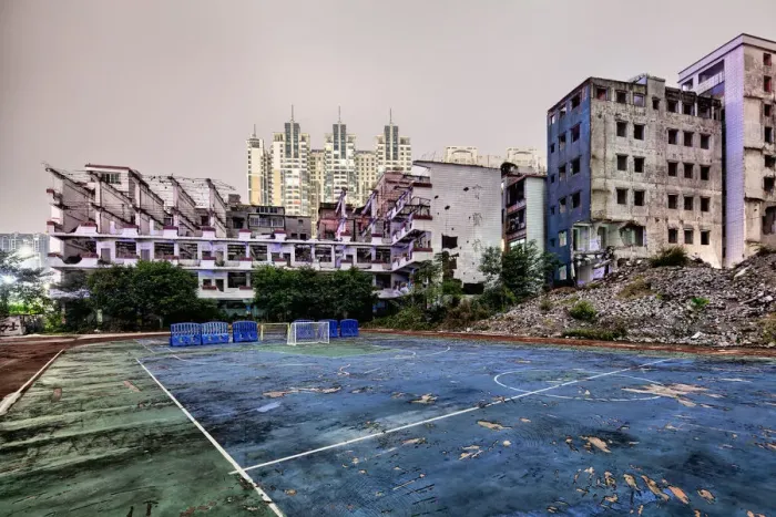 Framed Print : China new building demolition area repression Framed Print : China new building demolition area repression