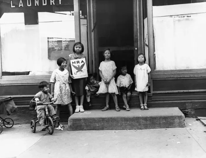 Framed Print : Chinese Children in Front of Laundromat Framed Print : Chinese Children in Front of Laundromat