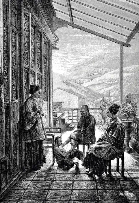 Framed Print : Chinese family after dinner sitting on the balcony Framed Print : Chinese family after dinner sitting on the balcony