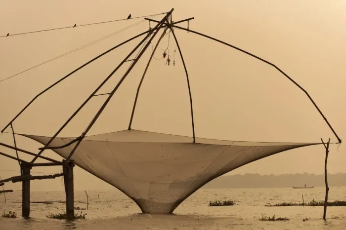 Framed Print : Chinese fishing net, Vembanad lake, Kerala, India Framed Print : Chinese fishing net, Vembanad lake, Kerala, India