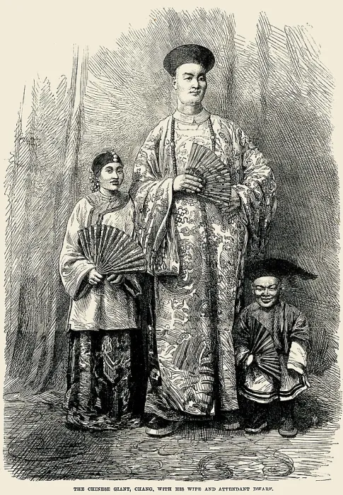 Framed Print : The Chinese giant, Chang, with his wife and attendant dwarf Framed Print : The Chinese giant, Chang, with his wife and attendant dwarf