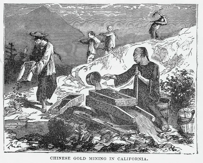 Framed Print : Chinese Gold Mining in California Engraving Framed Print : Chinese Gold Mining in California Engraving