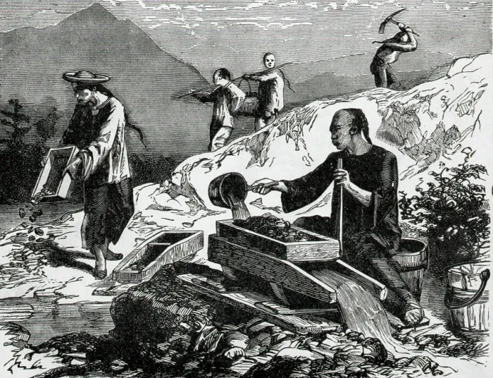 Framed Print : Chinese Gold Mining in California Engraving Framed Print : Chinese Gold Mining in California Engraving