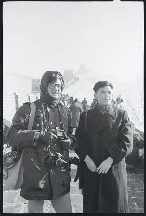Framed Print : Chinese Guide Posing with Photographer Dirck Halstead in China Framed Print : Chinese Guide Posing with Photographer Dirck Halstead in China