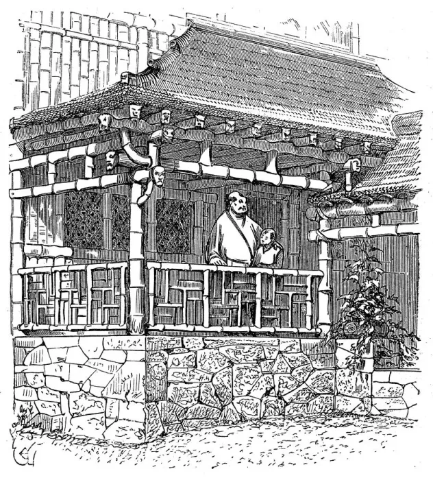 Framed Print : Chinese house of bamboo, drawing of Viollet-le-Duc