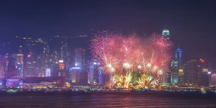 Framed Print : Chinese newyear fireworks at Victoria habour, Hong Kong Framed Print : Chinese newyear fireworks at Victoria habour, Hong Kong
