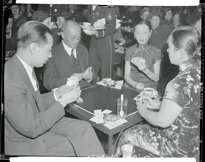 Framed Print : Chinese Officials Relaxing With Deck of Cards Framed Print : Chinese Officials Relaxing With Deck of Cards