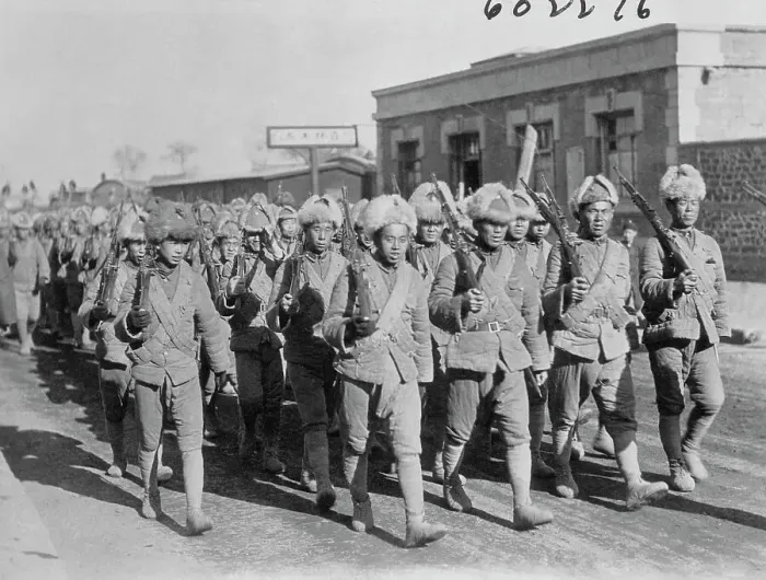 Framed Print : Chinese Soldiers Marching with Weapons