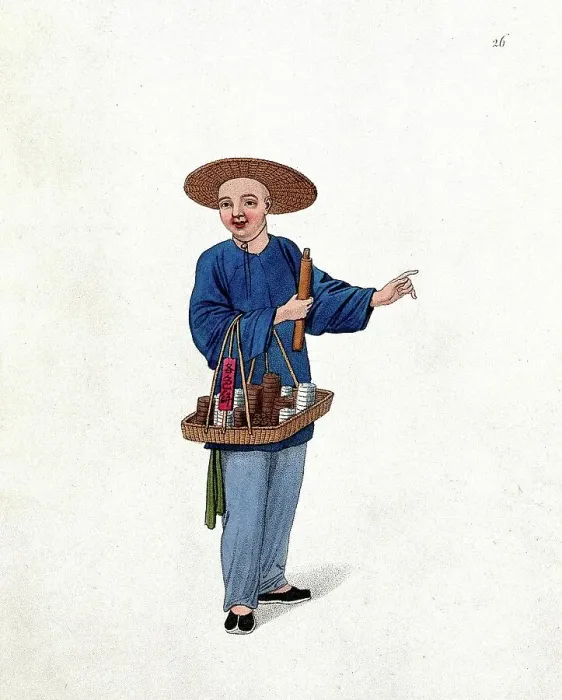 Framed Print : A Chinese Street Vendor Selling Incense Sticks and Incense Powder, c. 1810, China, Historic, digitally restored reproduction from a 19th century original