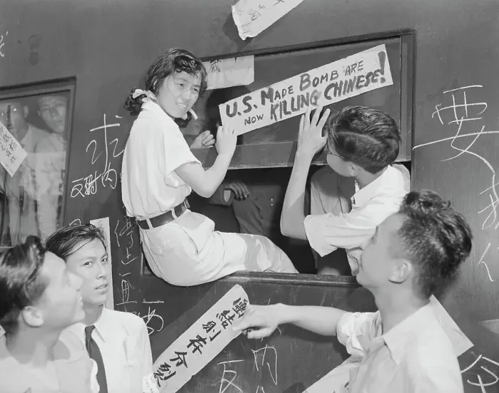 Framed Print : Chinese Students Posting Signs Framed Print : Chinese Students Posting Signs