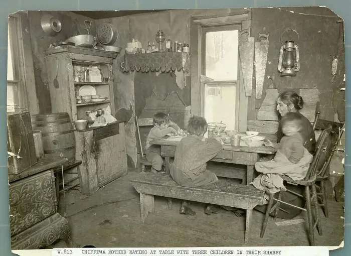 Framed Print : Chippewa Mother With Children In Home Framed Print : Chippewa Mother With Children In Home