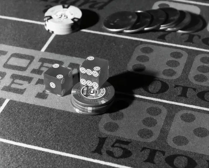Framed Print : Chips and Dice on Craps Table Framed Print : Chips and Dice on Craps Table