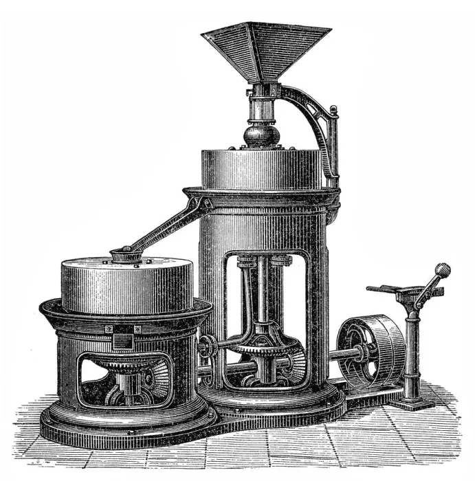 Framed Print : Chocolate making machine, twin cocoa mil Framed Print : Chocolate making machine, twin cocoa mil