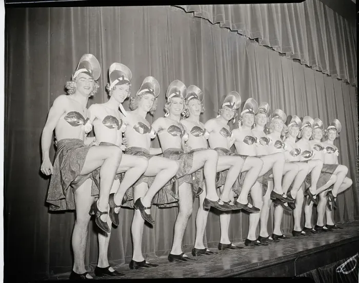 Framed Print : Chorus Line Of Men In Drag On Stage Framed Print : Chorus Line Of Men In Drag On Stage