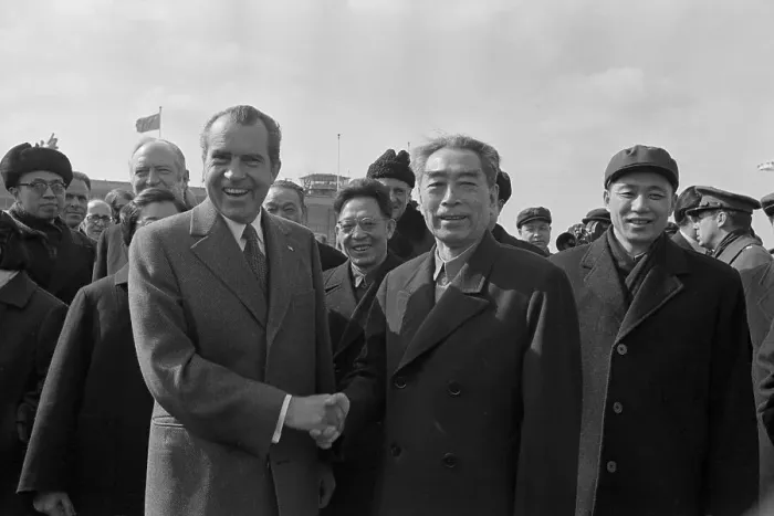 Framed Print : Chou En-Lai And Nixon Shake Hands Goodbye Framed Print : Chou En-Lai And Nixon Shake Hands Goodbye