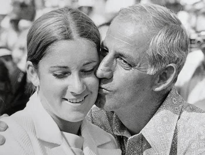 Framed Print : Chris Evert Being Kissed by Her Dad Framed Print : Chris Evert Being Kissed by Her Dad