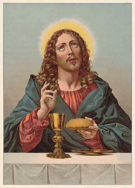 Christ, blessing bread and wine, painted (ca. 1670) by Dolci (1616-1686)