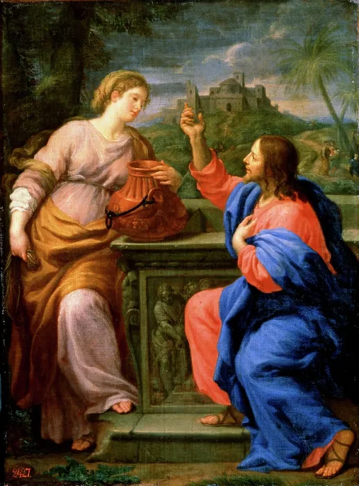 Framed Print : Christ and the Samaritan Woman at Jacob's Well'. c.17th century. Artist: Carlo Maratta Framed Print : Christ and the Samaritan Woman at Jacob's Well'. c.17th century. Artist: Carlo Maratta