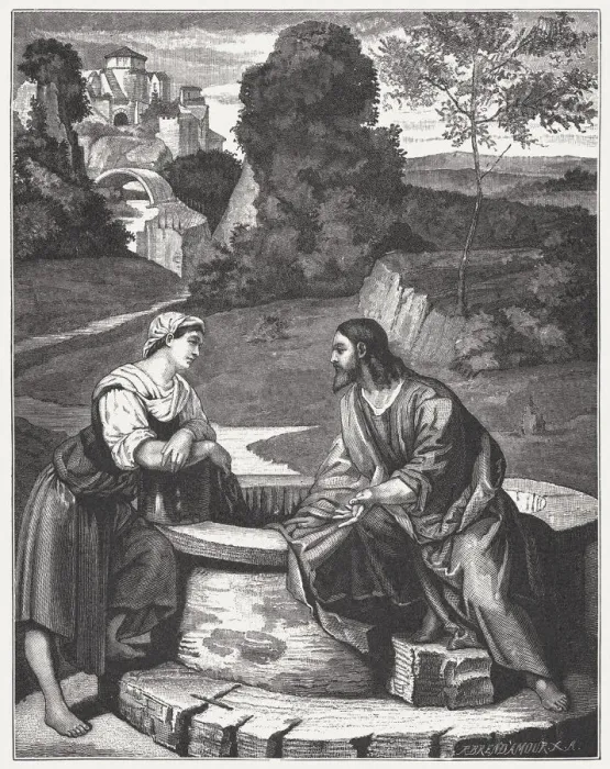 Framed Print : Christ and the Samaritan Woman, painted (c. 1520) by Alessandro Moretto Framed Print : Christ and the Samaritan Woman, painted (c. 1520) by Alessandro Moretto