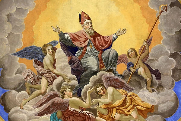 Christian art. St. Nicolas ascends to heaven. Bishop of Myra