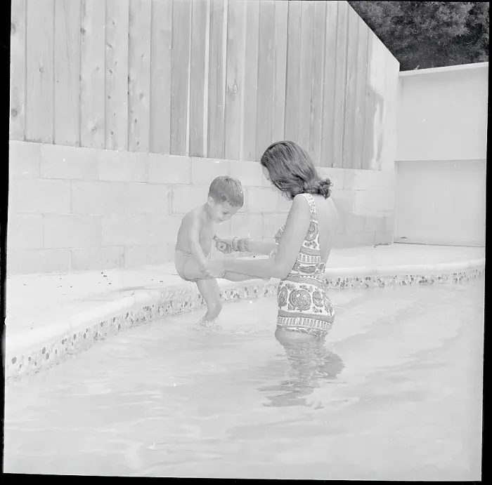 Framed Print : Christian Brando with His Mother in Pool Framed Print : Christian Brando with His Mother in Pool
