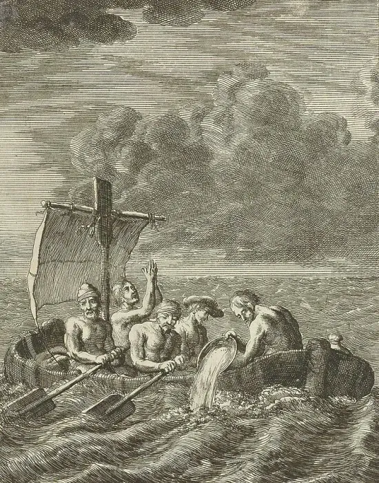 Framed Print : Five Christian Slaves Fleeing Algiers by Rowboat, 1684, Algeria, Historical, digitally restored reproduction from a 19th century original