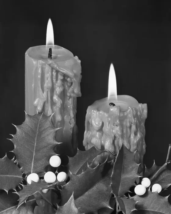 Framed Print : Christmas Candles with Holly Trim