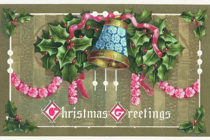 Framed Print : Christmas Card with a Bell and Holly Framed Print : Christmas Card with a Bell and Holly