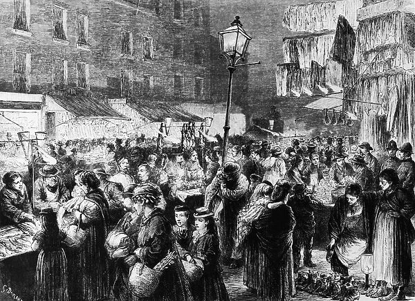 Christmas Market. The London poor do their Christmas shopping at a street market